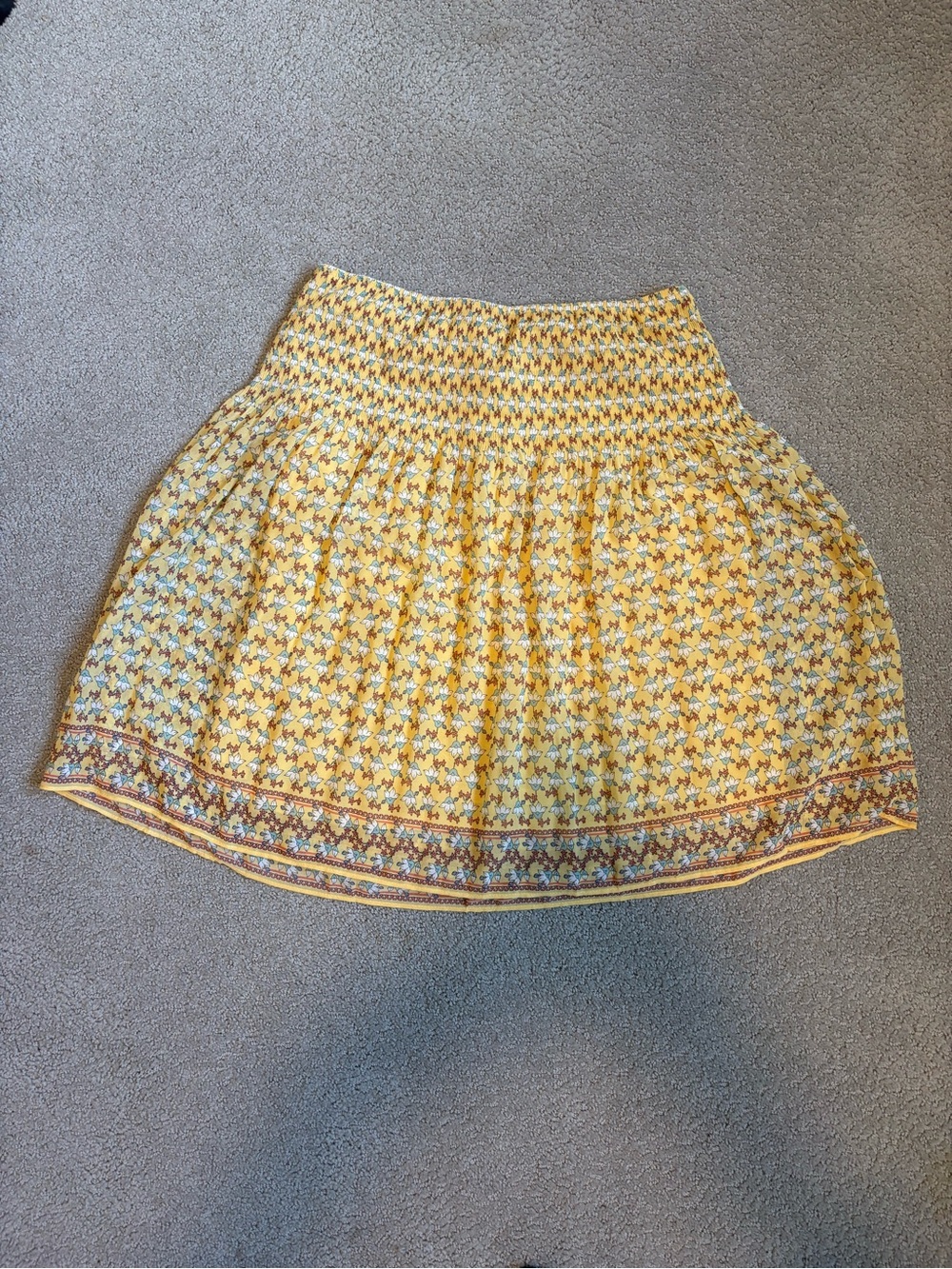 Max Studio Yellow Floral Smocked Mini Skirt with Border Hem